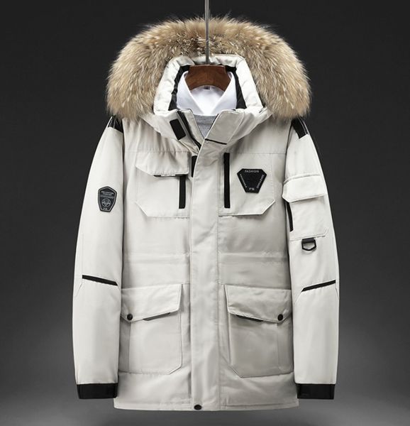 

2020 mens designer winter outdoor down coats fur hooded detachable thick puffer coat 90% white duck down jackets men women parka coat, Black