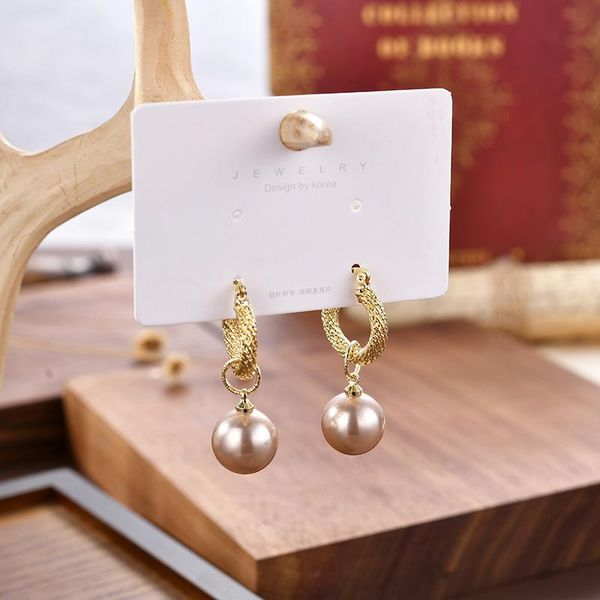 

advanced sense of pearl earrings c female temperament of the new south korean web celebrity round pearl pendant long joker ear c, Golden;silver