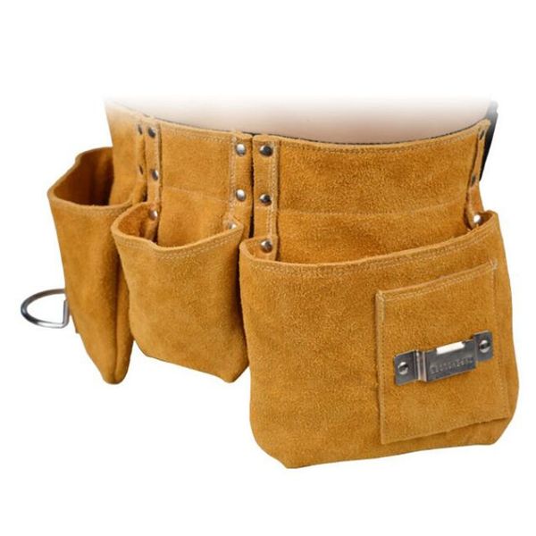 

duable cowhide electrician tool pouch carpenter apron organizer pocket