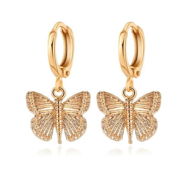 

hoop & huggie e7148 zwpon metal butterfly earrings for women gold silver color animal pendant jewelry wholesale, Golden;silver