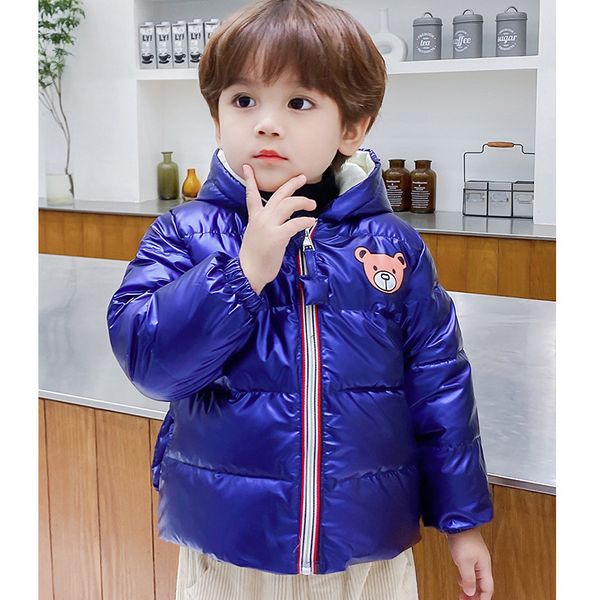 

детские пуховики мальчики унисекс мода solid color coat модный медведь printed верхняя одежда для младенцев младенцы зимние куртки новые, Blue;gray