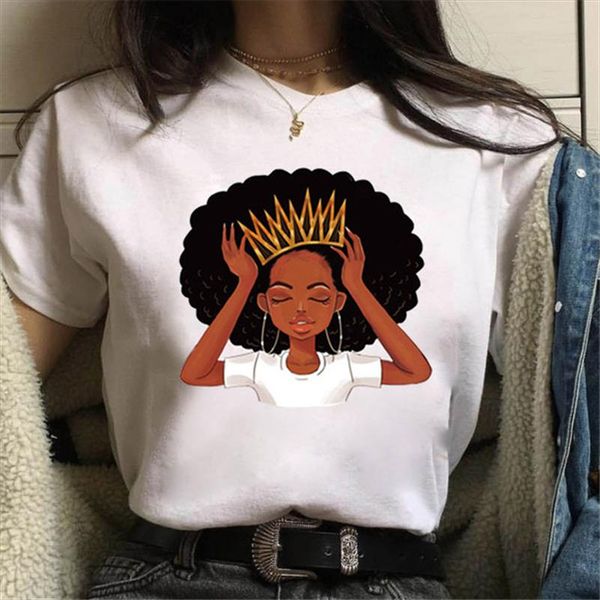 

cool melanin black girl t shirt women girl lady hip hop korean style tshirt streetwear casual female tee, White