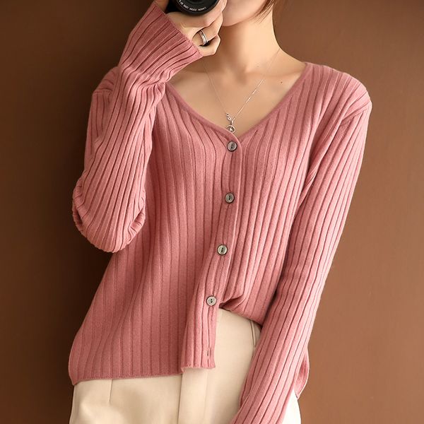 

2021 new spring jackets 100% knitted women's cardigans long neckline loose shirts wool standard clothes q3up, White;black