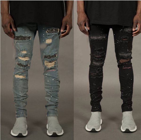 

autumn fashion jeans for men with broken holes designer zippers jeans skateboard pencil biker denim pants, Blue