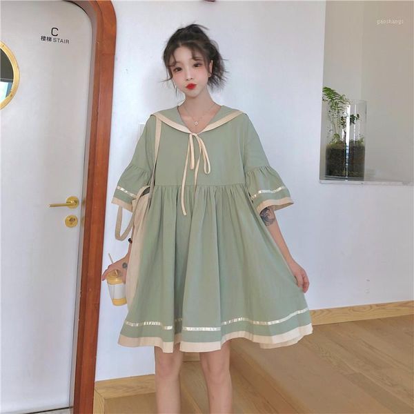 

women summer fashion sailor collar dress sweet flare sleeve japanese harajuku jk dress solid color a line mini vestidos1, Black;gray