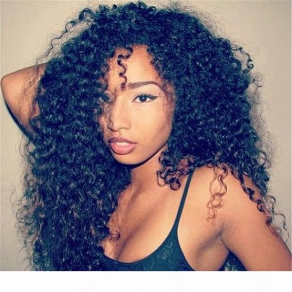 

glueless curly full lace human hair wig unprocessed virgin 26inch human hair glueless full lace wig for black women high density, Black;brown