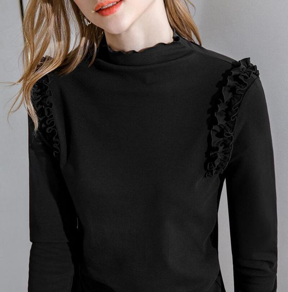 

women's sweaters half high collar shirt female long-sleeved t-shirt inside small, White;black