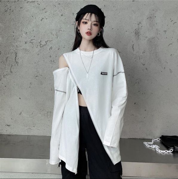 

autumn 2020 new loose mid-length design fashion long zipper zippersleeve women's f3141 autumn 2020 new loose mid-length design zipper f, White