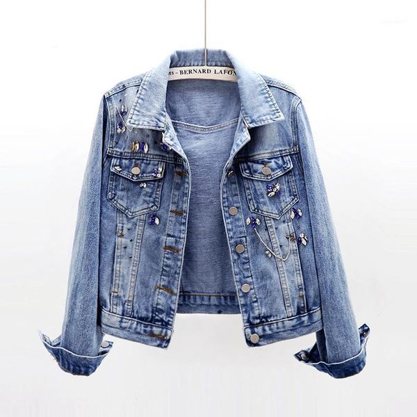 

women's jackets beading embroidery 3d flower denim jacket women casual short coat spring autumn vintage female jeans outwear1, Black;brown