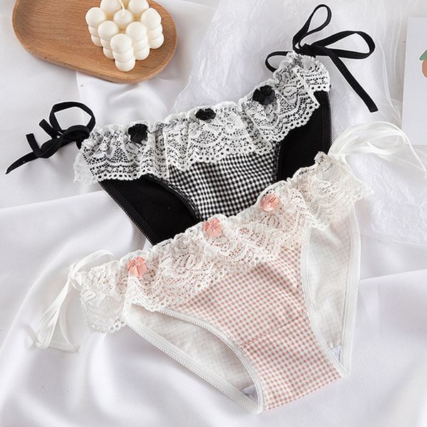 

sweet comfortable girly female slightly transparent low-rise thin underwear, Black;white
