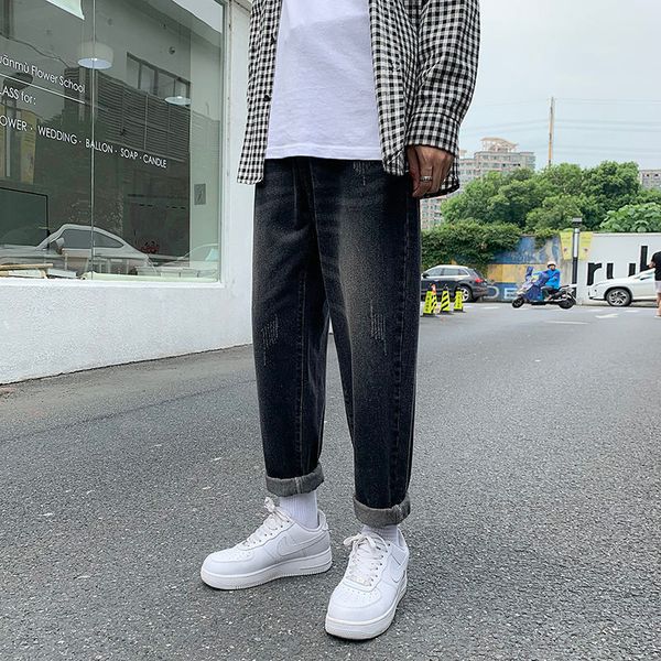 

2021 new jeans masculinos primavera e inverno nova reta hong kong estilo solto personalidade juventude masculinas hhba, Blue