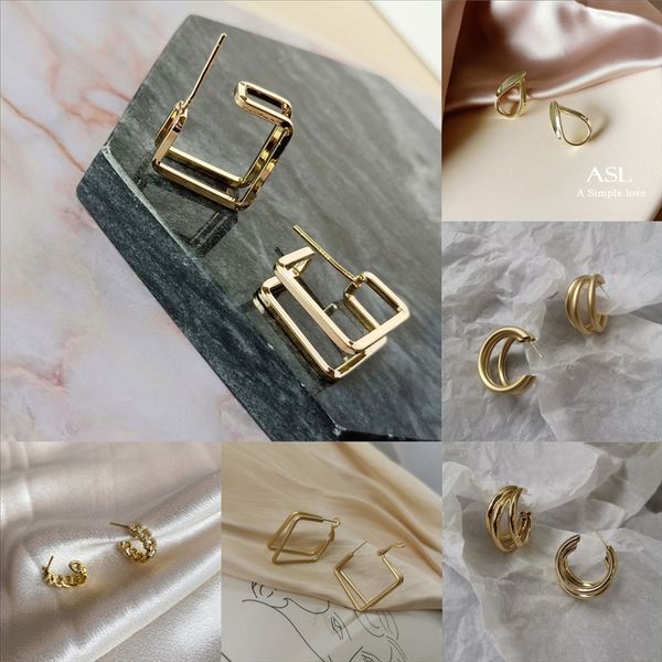 

m5f real claws silver earring four earring hoop gold sterling cubic zirconia princess square cut jewelry for women men square, Golden