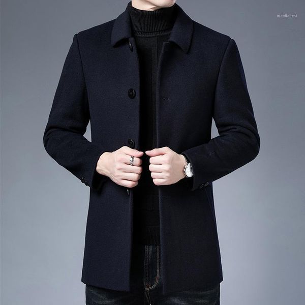 

sweater coat men's single breasted loose business winter casual wool coat middle aged lapel men's wear medium length1, Black