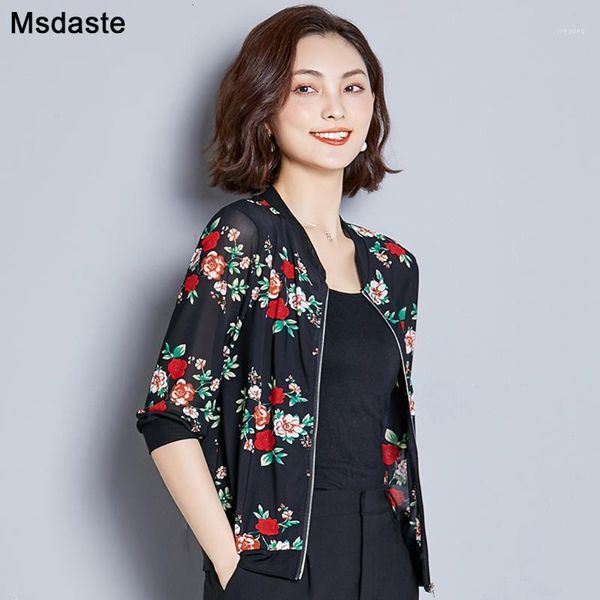 

women's jackets plus size short female coat zipper 3/4 sleeve polka flower dot leopard spring autumn coats women bomber jacket1, Black;brown