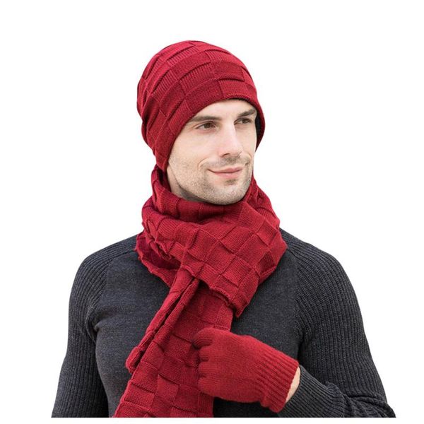

hats, scarves & gloves sets 3pc men's autumn scarf, hat glove winter cap plus velvet thick knit scarf three-piece szaliki i chusty, Blue;gray