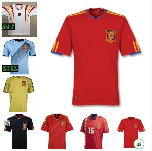

2010 retro edition spain home soccer jersey 1994 1996 2008 2012 pique 6 a.inesta david villa fabregas shirt ramos silva football uniform, Black;yellow