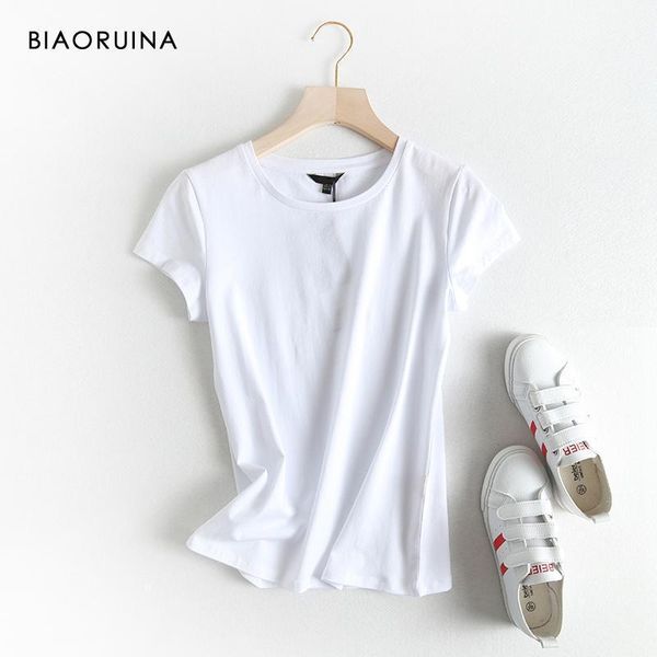 

biaoruina women's solid color basic all-match summer t-shirt round neck female minimalist short sleeve comfortable tees1, White