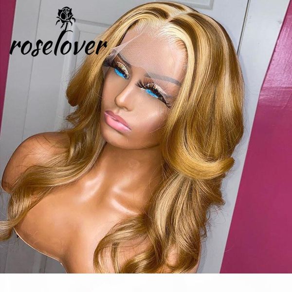 

roselover 13*4 lace front human hair wigs honey blonde highlight colored wigs for woman 150% remy brazilian hair middle parting, Black