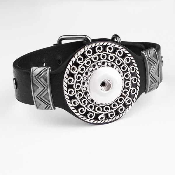 

new steampunk experience retro gear cross metal leather 18mm snap button bracelet for men jewelry br418, Golden;silver