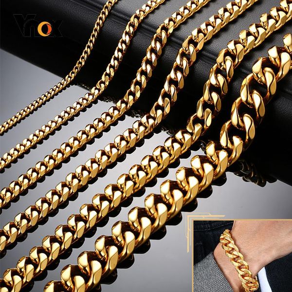 

vnox basic 15mm wide stainless steel curb cuban link chain bracelets for men vintage black gold silver color solid metal