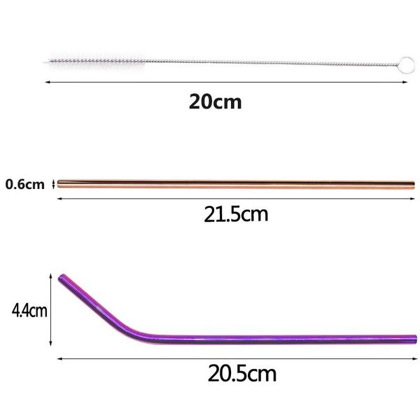 

3pcs colorful reusable 304 stainless steel metal drinking straws with cleaner brush for home mug bar party supplies qylzgm