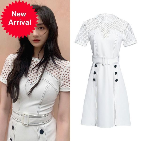 

2021 new party clothes summer white hollow button slices fine casual girly office dress khxj, Black;gray