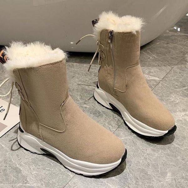 

winter platform snow boots female casual shoes fur booties black lace-up ankle botas mujer zip wedges zapatos de mujer