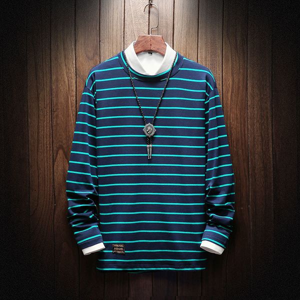 

2021 new autumn fashion spring great black dimensions striped tshirt long from glove of men neck t-shirt for the higher man 4j06, White;black