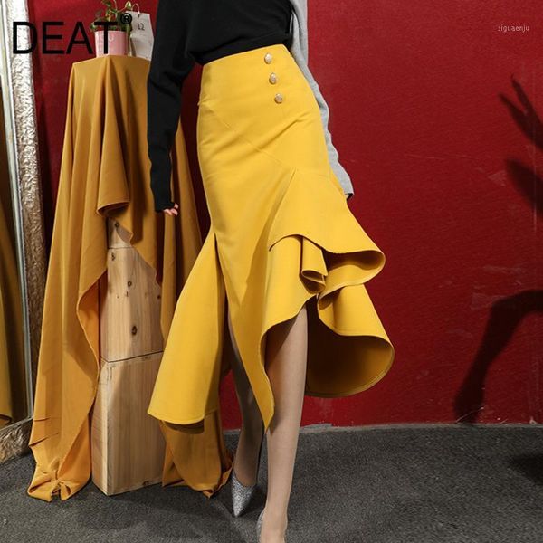 

deat 2020 new spring and summer fashion designs office lady high-waist irregular fishtail skirt mid-length wrapped wl61207l1, Black