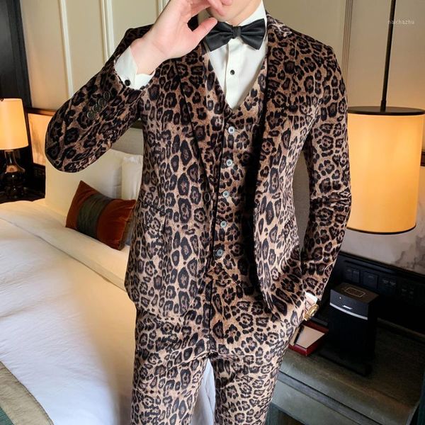 

mens leopard print suit new arrival luxury mens velvet suits 3 pieces suits for men wedding costume stage dinner prom dress q6641, White;black