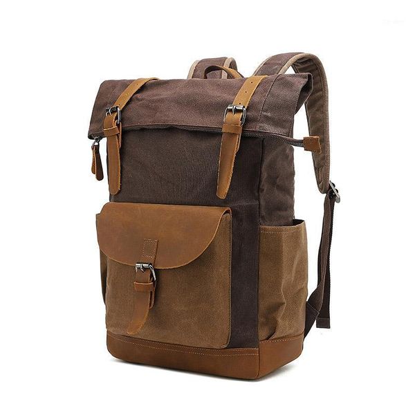 

backpack vintage canvas men's leather hiking travel rucksack school bag1