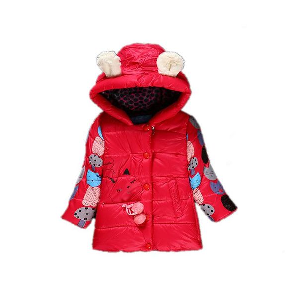 

2020 winter baby girls cartoon cat printing coats girls plus velvet zip and single-breasted hooded jacket children warm clothing, Blue;gray