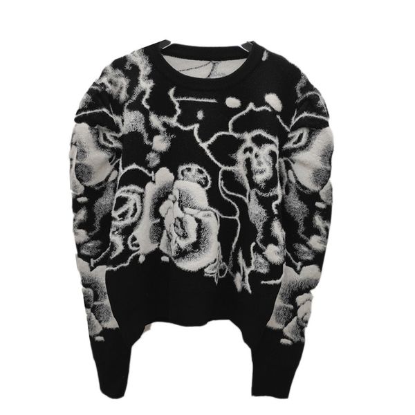 

christmas gift in vogue ins wholesale runway new crew neck long sleeves panelled floral sweater, White;black