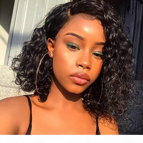 

layered hair cut bob wig for women, natural black lace front wig curly brazilian virgin human hair lace wig with cap 14inches, Black;brown