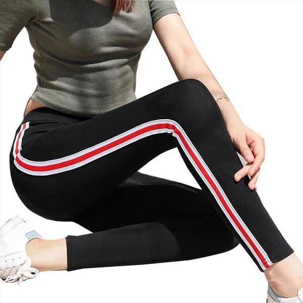

black grey knitted fitness leggings striped high elastic waist pants bandage trouser women pencil pantalones mujer femme