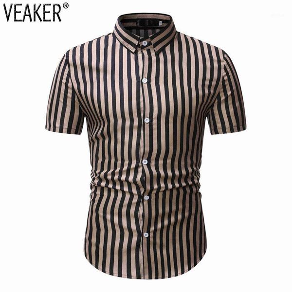 

2020 new men's slim fit striped shirt short sleeve shirt male summer business casual shirts -3xl1, White;black
