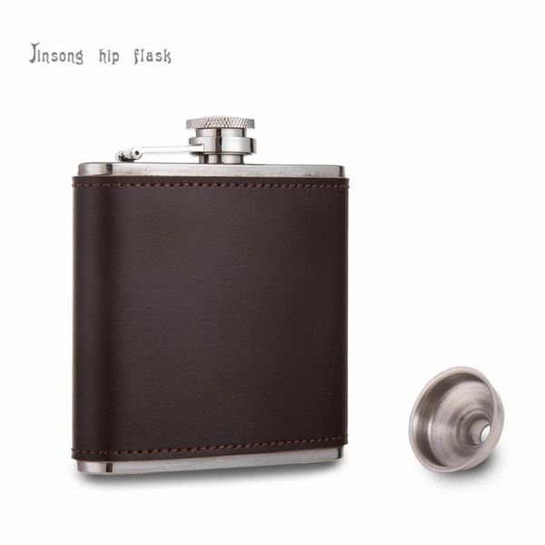 

6 oz dark brown genuine wrapped stainless steel hip flask, real not pu leather q1222