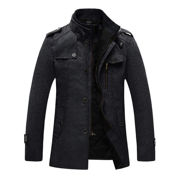 

wantdo men wool blend pea coat thick winter jacket lj201110, Black