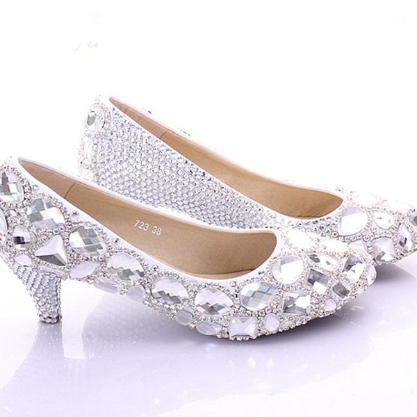 

dress shoes spring elegant middle heel bridesmaid style rhinstone crystal bridal wedding party prom bride1, Black