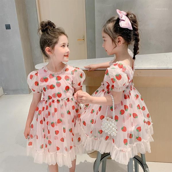 2020 meninas vestido de verão crianças vestidos para roupas de meninas roupas roupas princesa vestido rosa morango vestidos adolescentes 3t-14y1