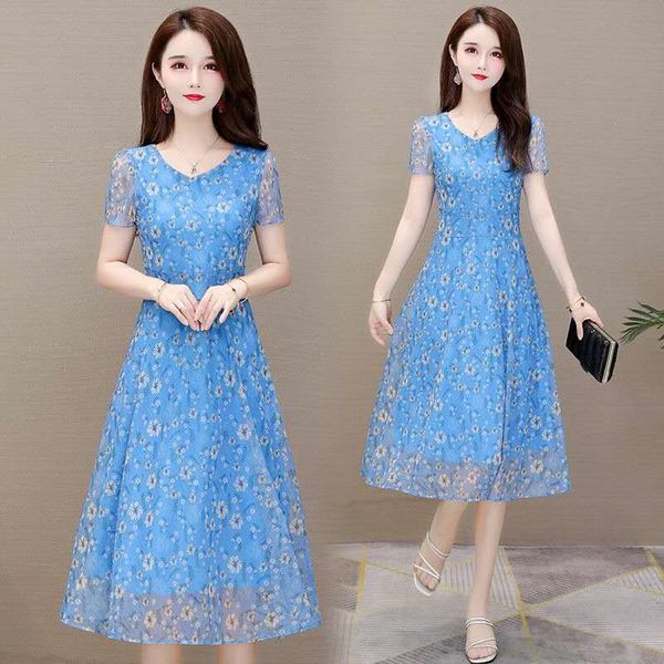 

summer chiffon floral print light blue green pink plus size slim short sleeve v-neck a-line women party cocktail dresses 9934, Black