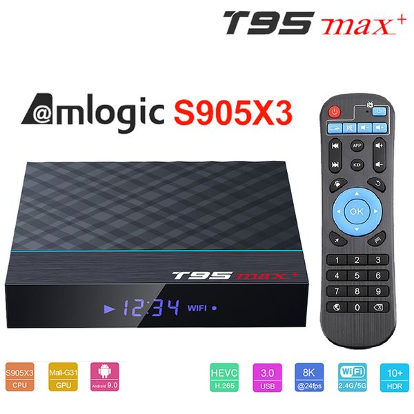 

t95 max + amlogic s905x3 android 9.0 ott tv box 4gb 64gb dual-band wifi 2.4g + 5g bt4.0 x96 air h96 max