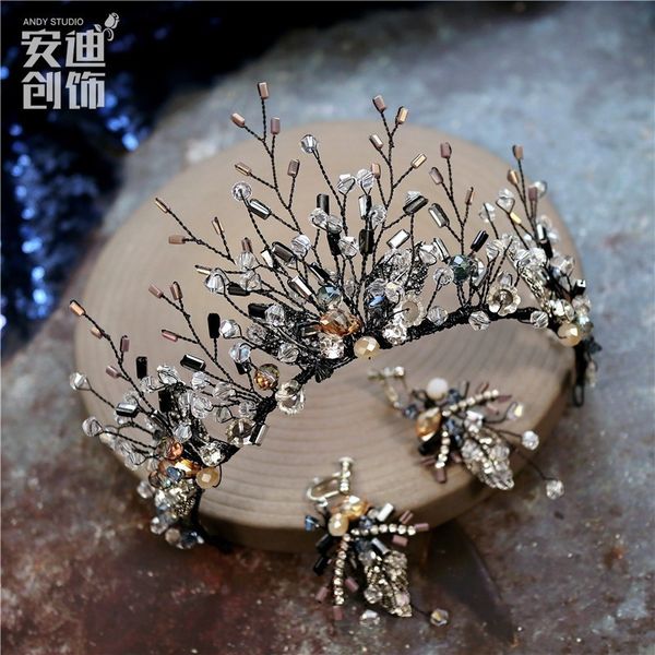 

черный прохладно и благородный алмаз инкрустированные корону головной убор невесты украшения волос творческая студия показать свадебные аксе, Silver
