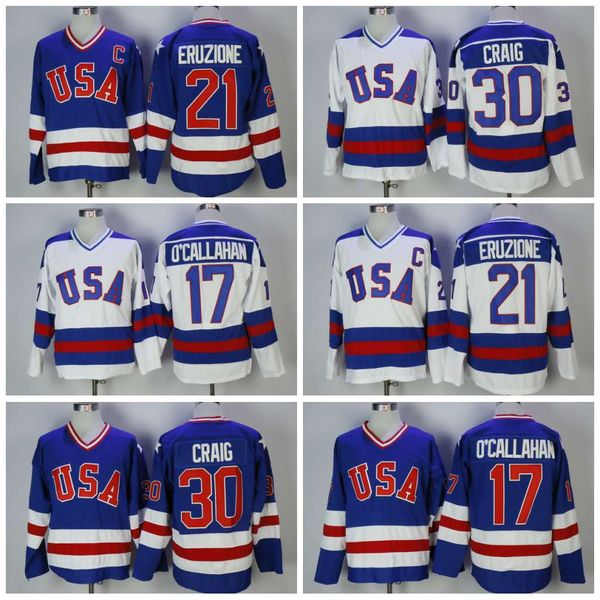 

1980 usa hockey 21 mike eruzione jersey men blue white 30 jim craig 17 jack ocallahan jerseys, Black;red