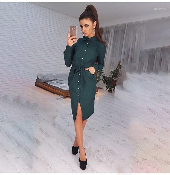

women's casual dresses fashion long sleeve button shirt dress 2021 spring autumn vintage solid color woman dresses femme robe1, Black;gray