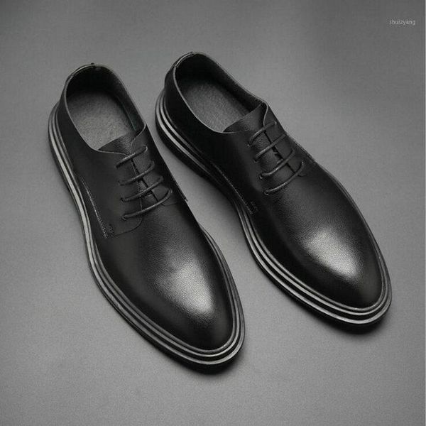 

2019 new fashion leather dress wedding working formal business shoes pointed toe shoes lace up flats for men vv-55z1, Black