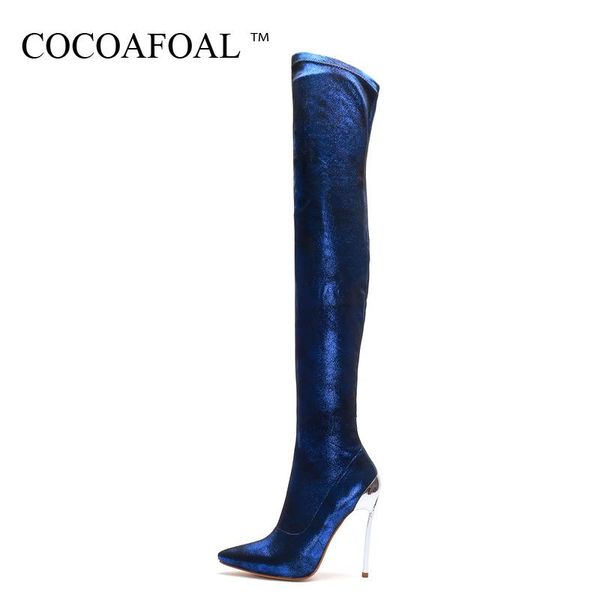 

boots cocoafoal winter women's over the knee high heel woman thigh blue plus size 33 43 fashion shoes 2021, Black