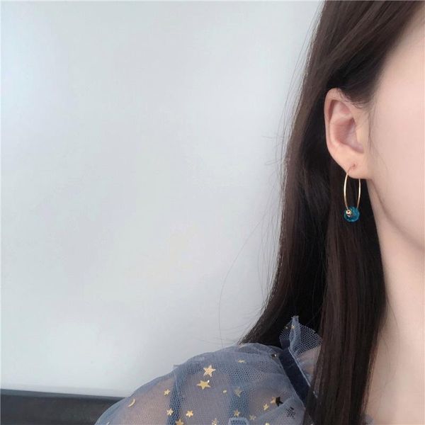 

timeonly french blue ball shape crystal hoop earrings big circle vintage earring party gifts for women statement accessories, Golden;silver
