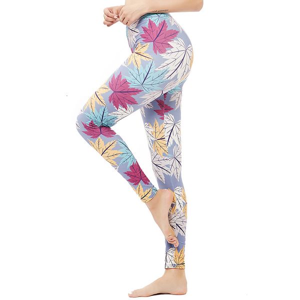 

9234 colorful maple leaf autumn and winter new popular leggings for women, Black