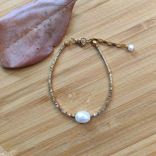 

charm bracelets exquisite fashion gold-color bead bracelet real freshwater pearl pendant jewelry adjustable bangle valentine's day gift, Golden;silver